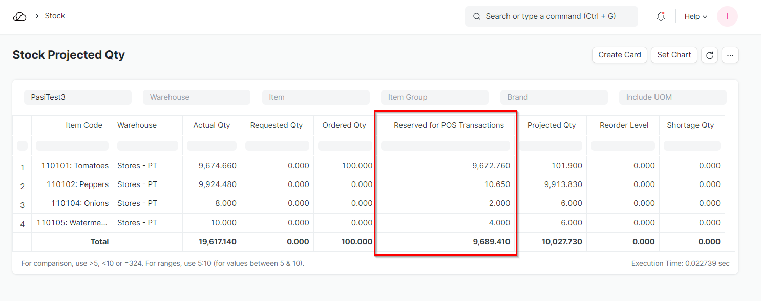 Stock Projected Quantity Report