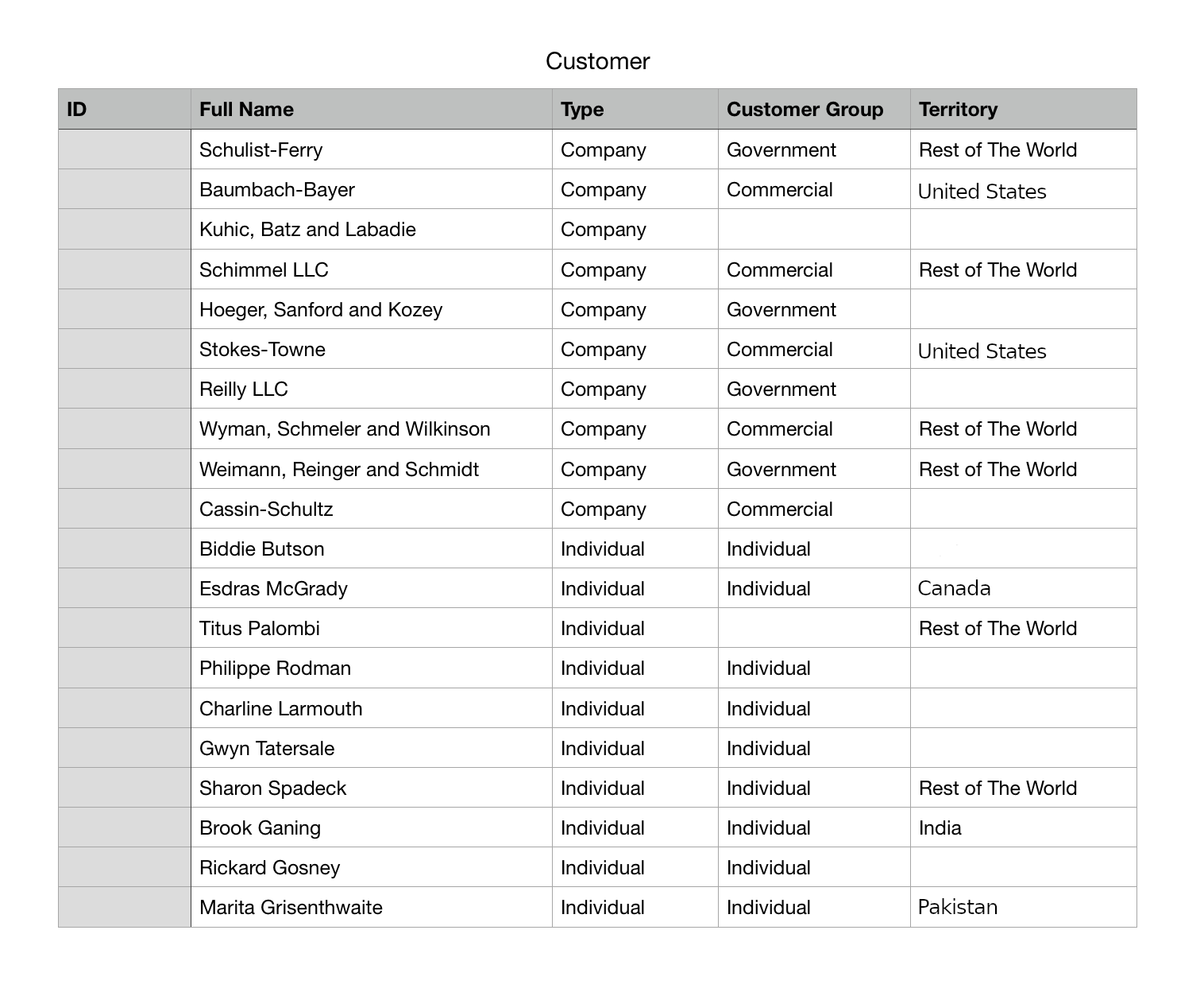 Customer Template with Data