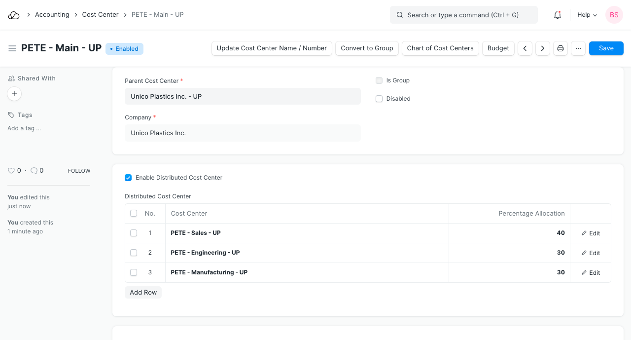 Distributed Cost Center