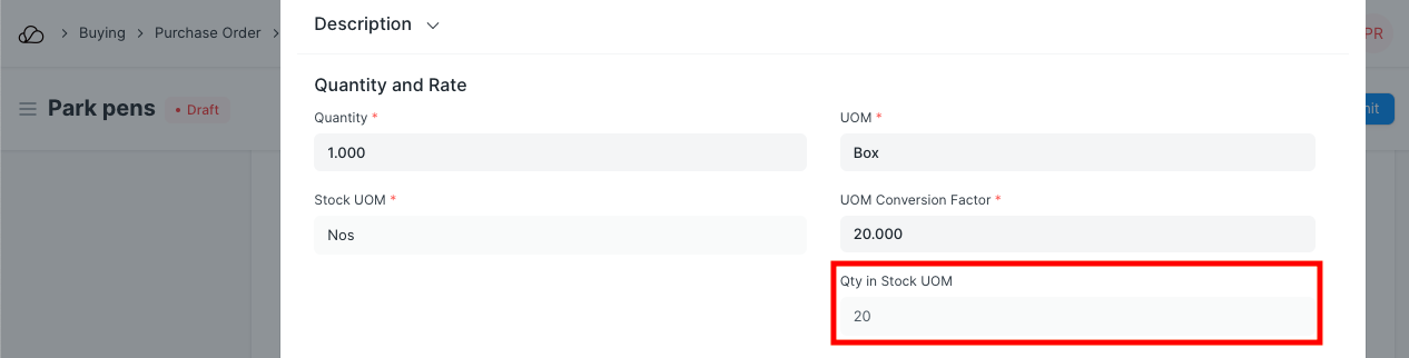 Purchase Qty in Default UoM