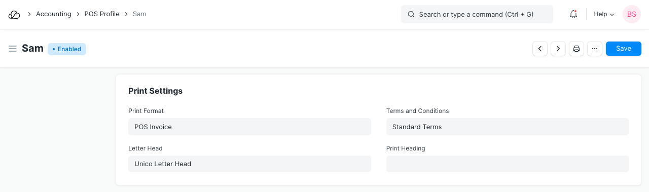 POS Print Settings