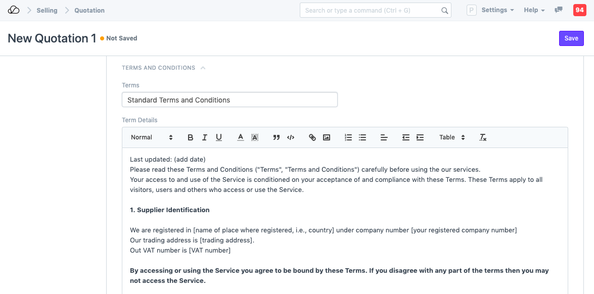 Terms and Conditions, Select in document